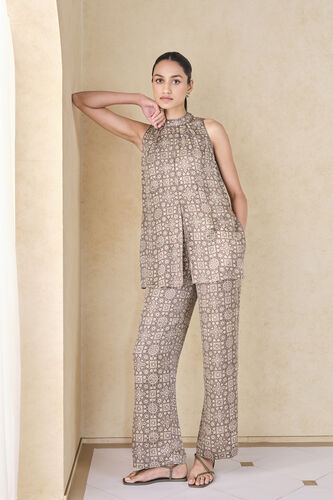 Serrano Handcrafted Ajrakh Silk Co-ord - Grey, Grey, image 4